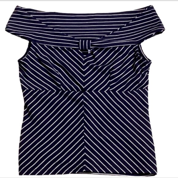 Leith Striped Tank Top Navy Blue & White Cutout Sz S #159J - Picture 6 of 8